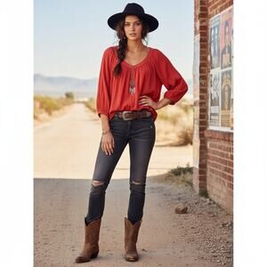 Maeve by Anthropologie Red Scoop Neck Blouse – Size US 2